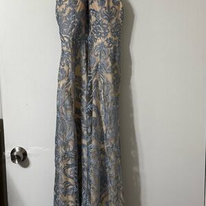 Elegant Blue and Cream Lace Dress